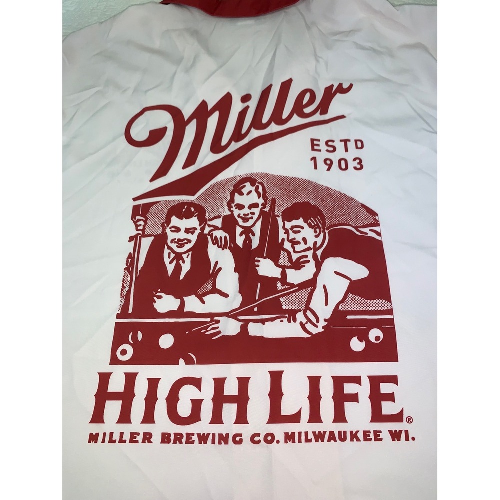 Miller High Life Beer Bowling Shirt Mens XXL Cream Red Pool Graphic Rare Camp